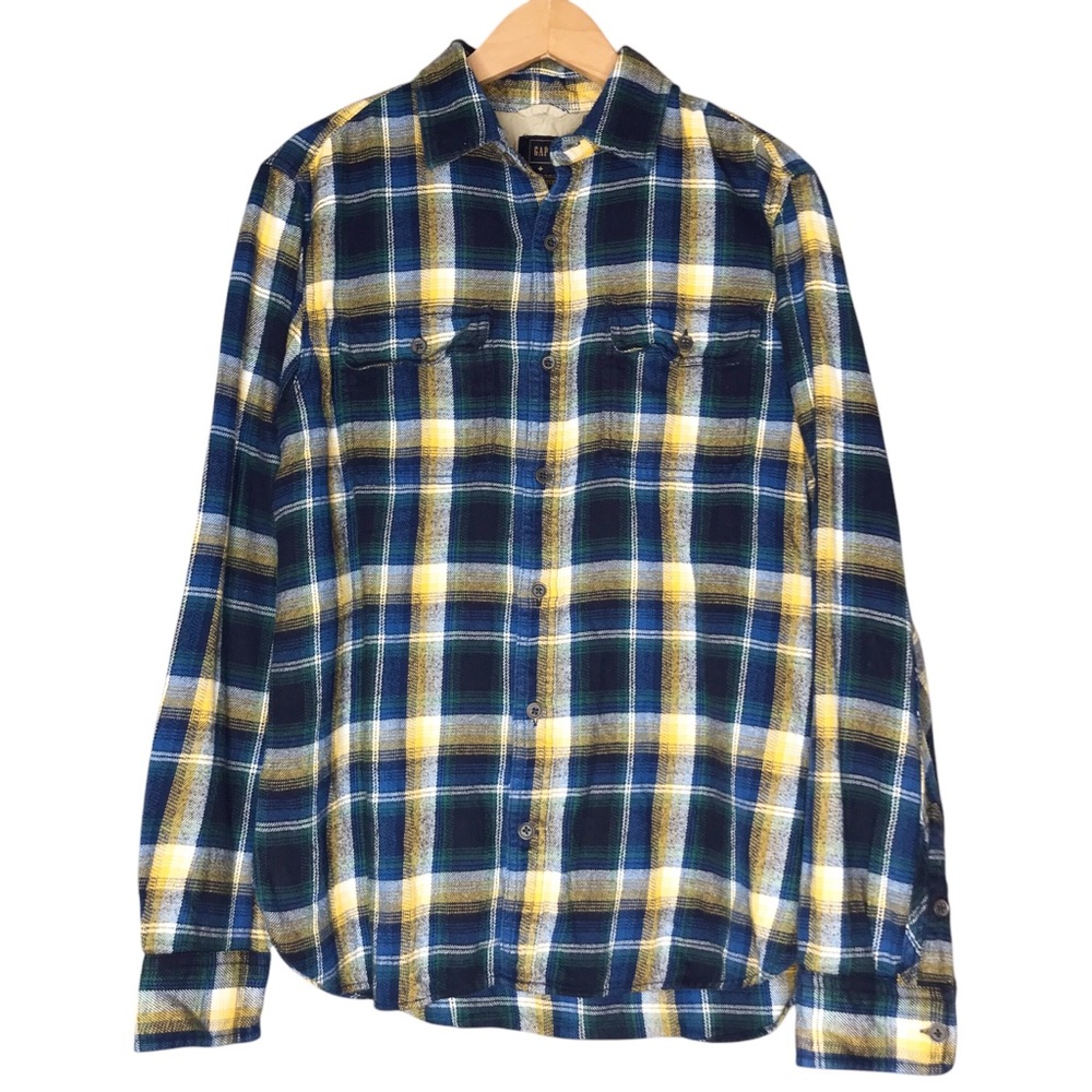 Gap x Pendleton Collab Plaid Flannel Shirt Button Front Yellow Blue Green Medium
